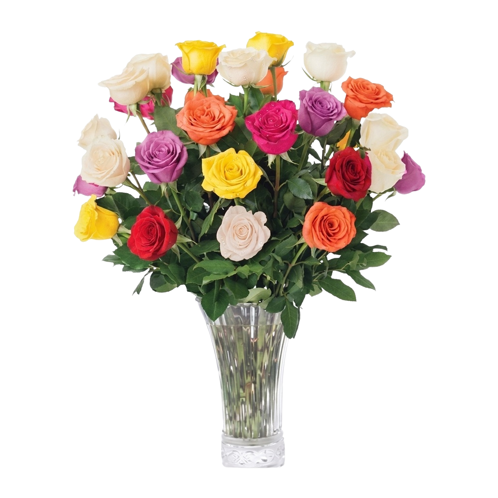Confetti Blooms bouquet of 2 dozen mixed color roses by Aquarossa Farms